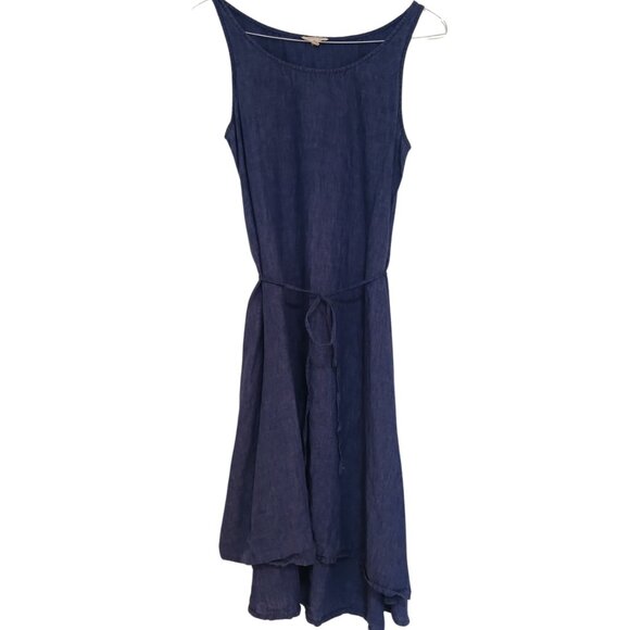 Eileen Fisher Chambray Linen Blue High Low Trapeze Dress - Picture 2 of 4